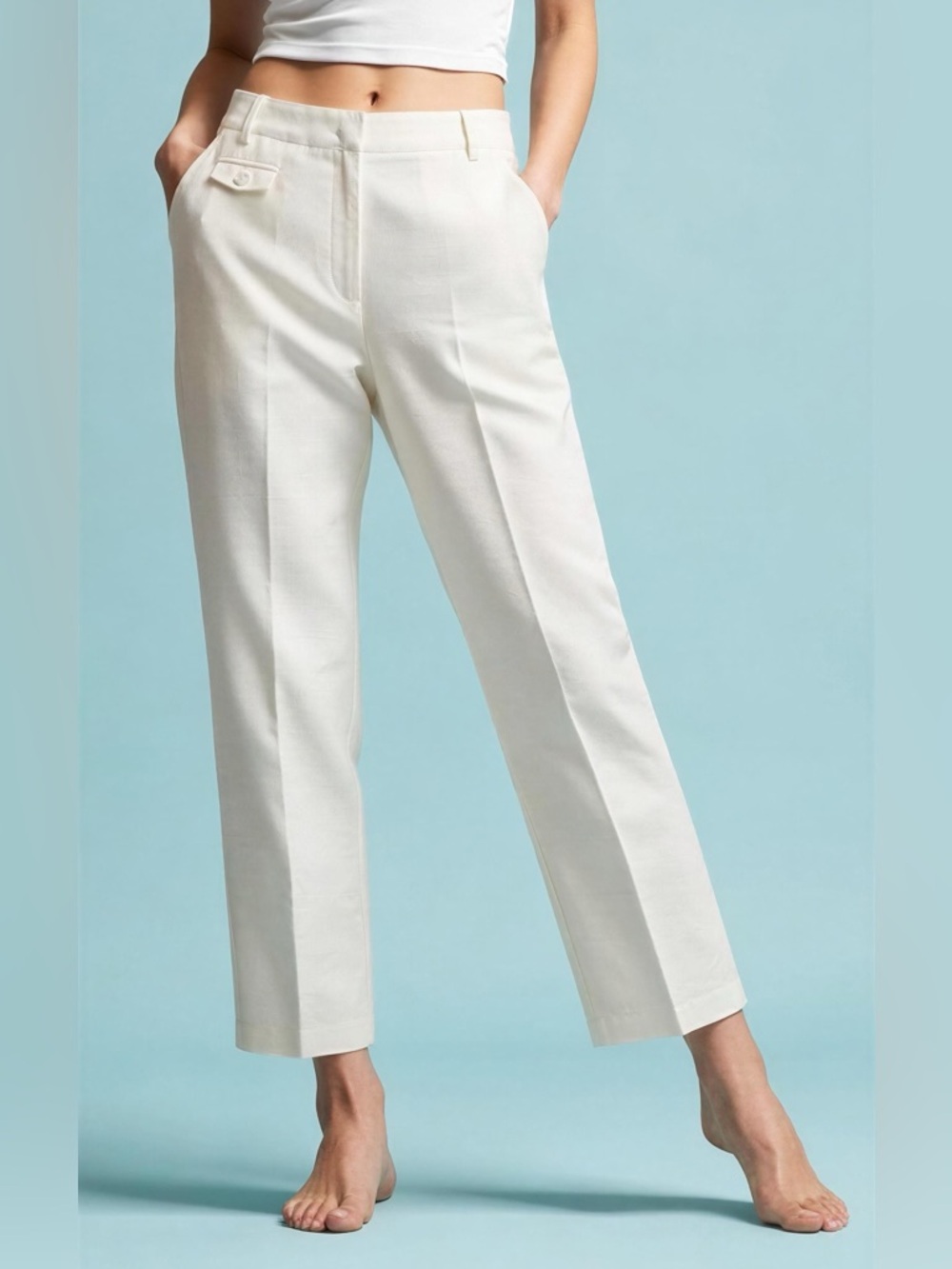Larry Levine Off-White Slim Leg Cropped Pants NWT